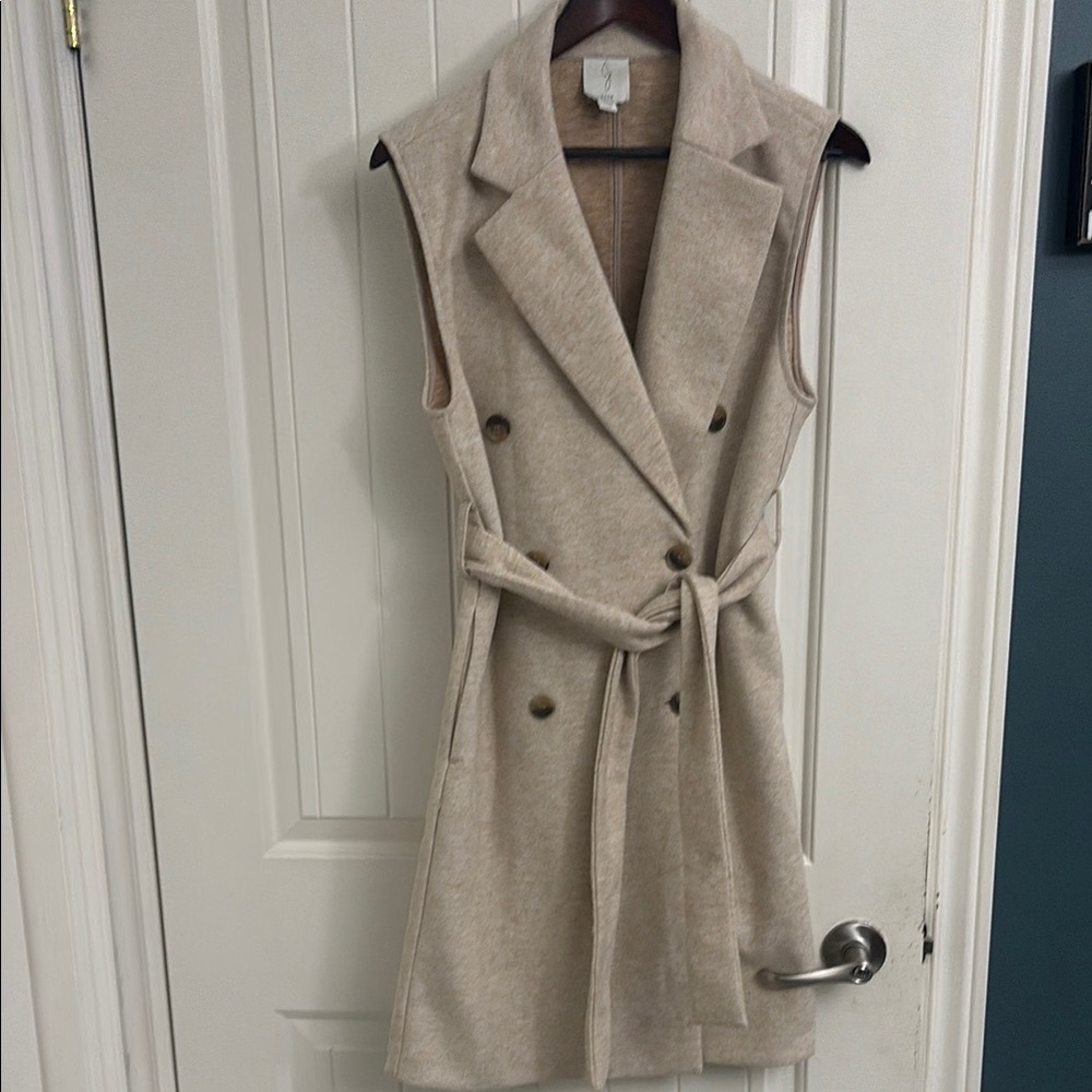 JOIE Oatmeal Long Vest with Belt